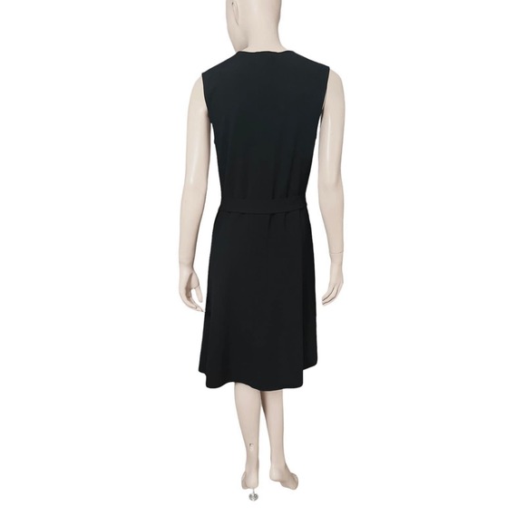Theory Desza Deep Navy Admiral Crepe Black Asymetrical Hem Belted Dress Sz 6 - Picture 12 of 15